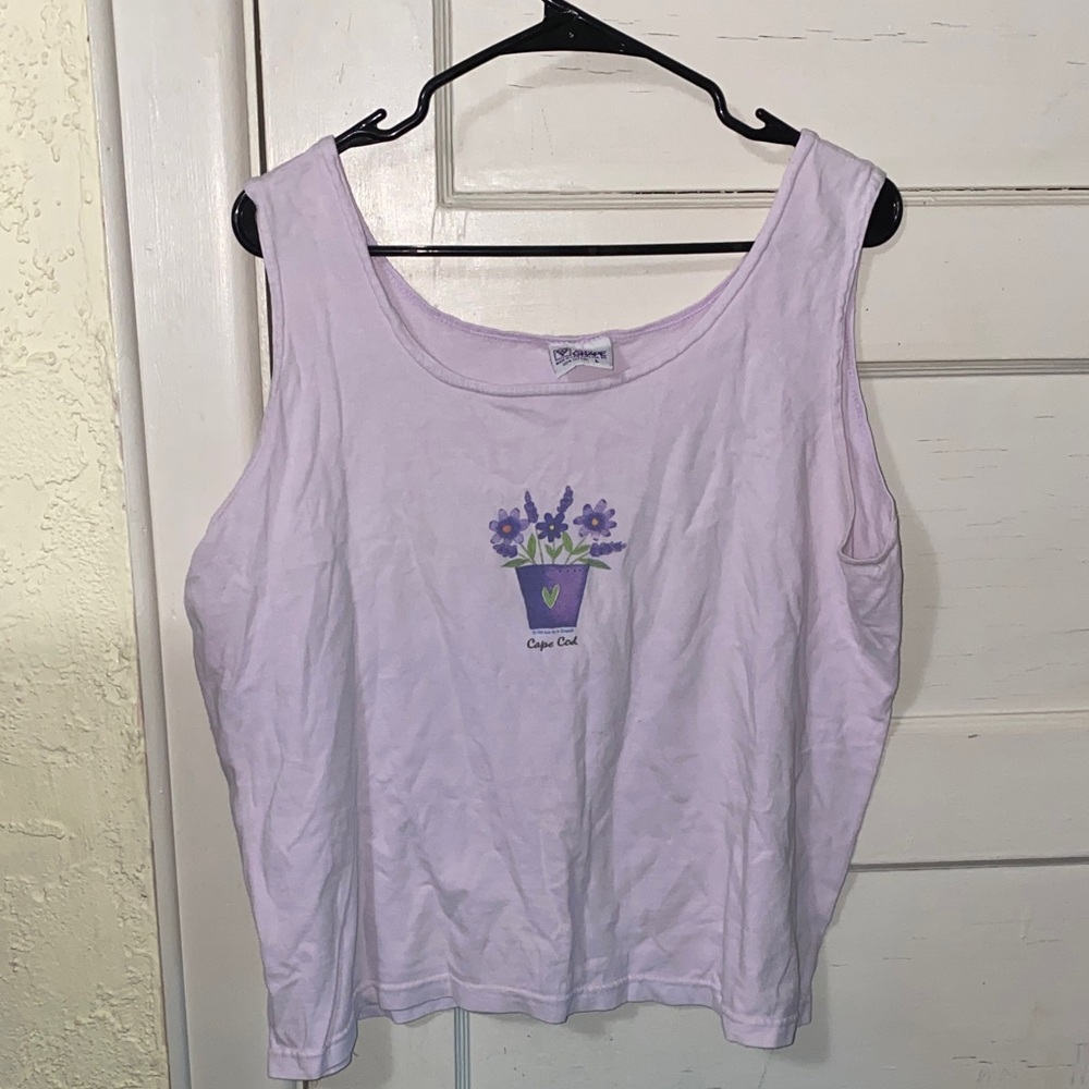 Vintage Soft As A Grape Lilac Floral Design Cape Cod Round Neck Cropped Tank Top